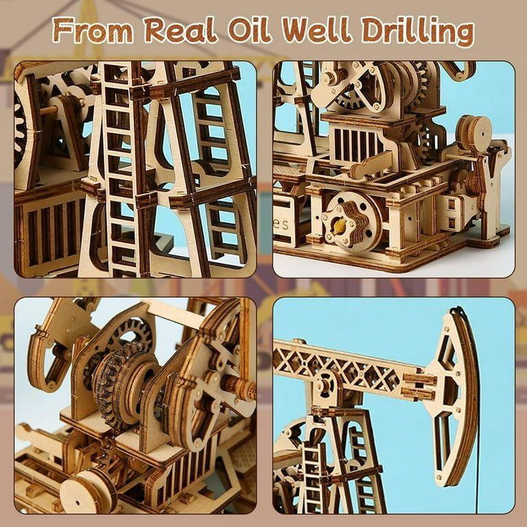 3D Wooden Oil Well Puzzle Kit Mechanical Model DIY Engineering Gift for Adults & Teens