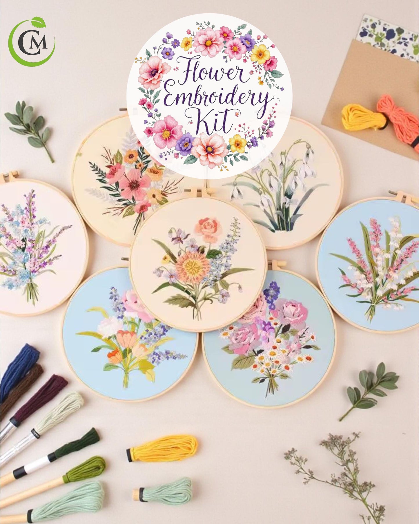 Embroidery Kit for Beginners - DIY Floral Cross Stitch Kit with Hoop, Printed Fabric and Threads - Hand Embroidery Starter Set