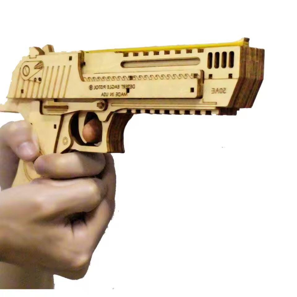 DIY Wooden Puzzle Rubber Band Launcher | Desert Eagle Style Model Kit for Teens & Adults | STEM Educational Gift Christmas Toy