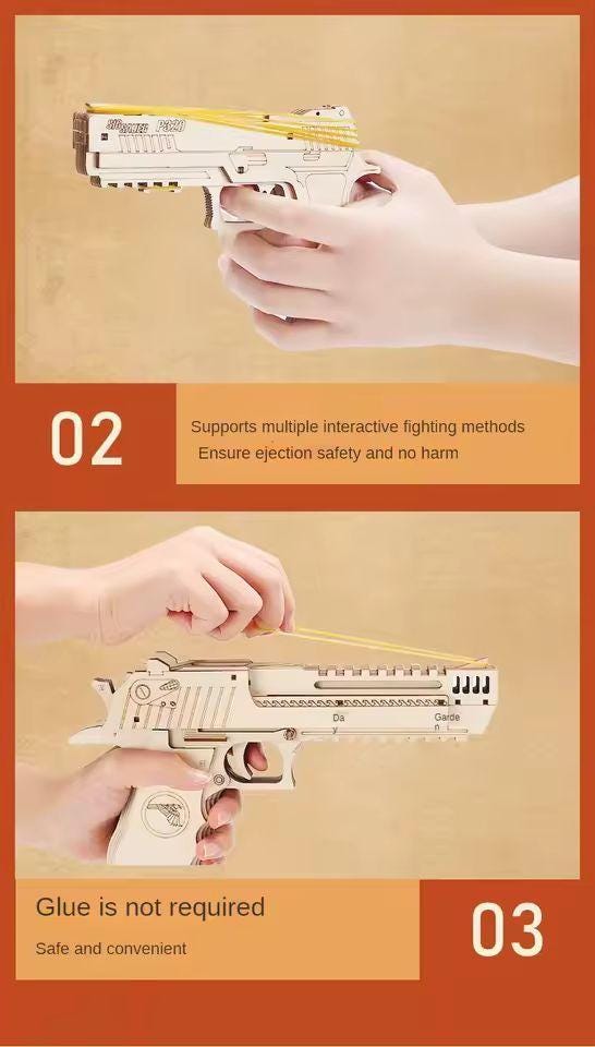 DIY Wooden Puzzle Rubber Band Launcher | Desert Eagle Style Model Kit for Teens & Adults | STEM Educational Gift Christmas Toy
