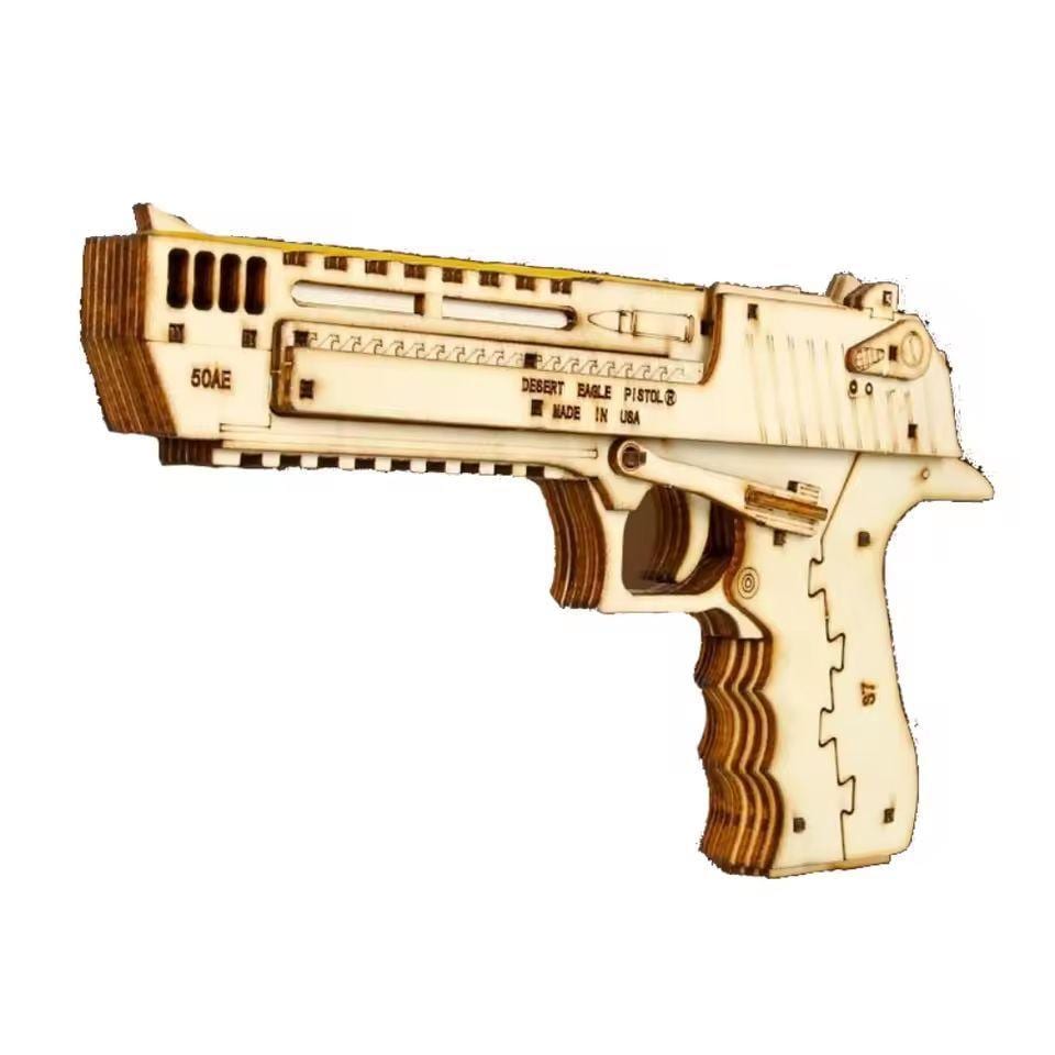 DIY Wooden Puzzle Rubber Band Launcher | Desert Eagle Style Model Kit for Teens & Adults | STEM Educational Gift Christmas Toy