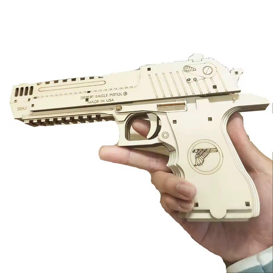DIY Wooden Puzzle Rubber Band Launcher | Desert Eagle Style Model Kit for Teens & Adults | STEM Educational Gift Christmas Toy