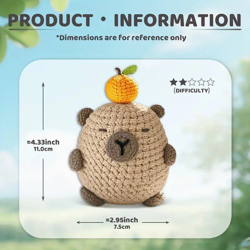 Capybara Crochet Kit - DIY Amigurumi Animal Crochet Kit for Beginners | Yarn, Hook, Stuffing & Video Tutorial | Cute Handmade Gift