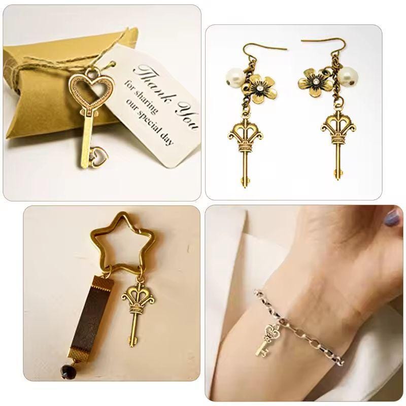 Antique Bronze Skeleton Keys Charms | Vintage Style Key Pendants | Wedding Favour, Santa Key, Scrapbooking, Jewellery Making