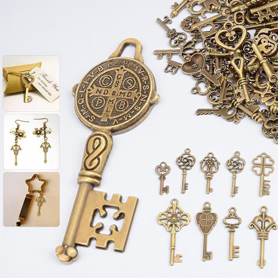 Antique Bronze Skeleton Keys Charms | Vintage Style Key Pendants | Wedding Favour, Santa Key, Scrapbooking, Jewellery Making