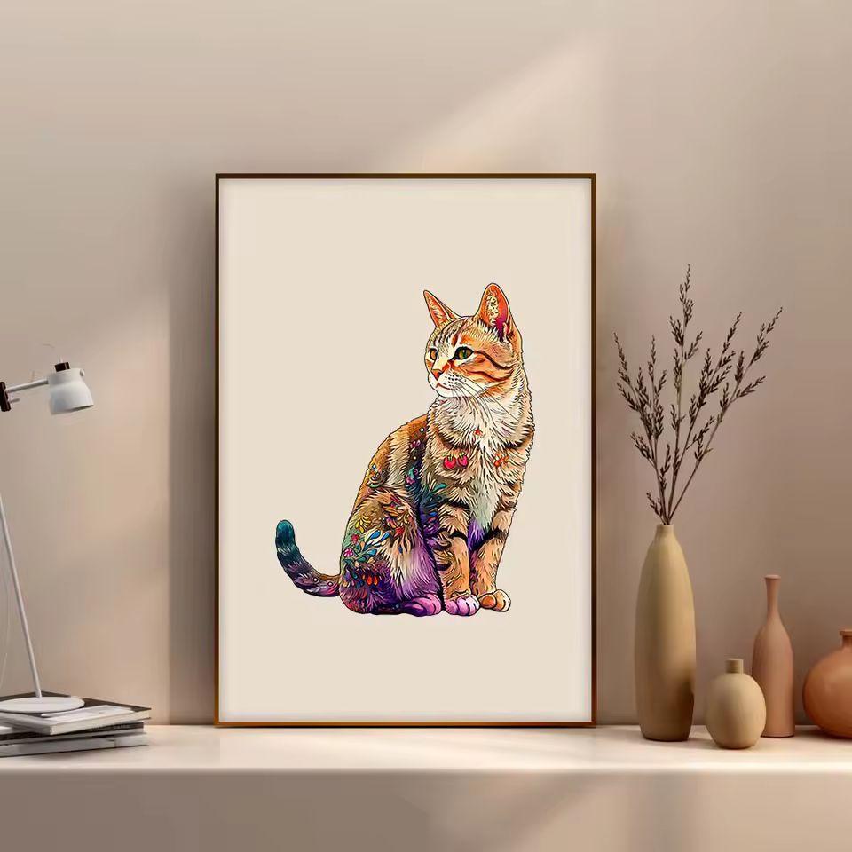 Cat Wooden Jigsaw Puzzle Gift | Animal Shaped Wooden Puzzle for Adults & Cat Lovers | Mindful Hobby | Unique Home Decor | Christmas Gift
