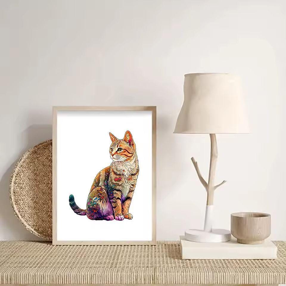 Cat Wooden Jigsaw Puzzle Gift | Animal Shaped Wooden Puzzle for Adults & Cat Lovers | Mindful Hobby | Unique Home Decor | Christmas Gift