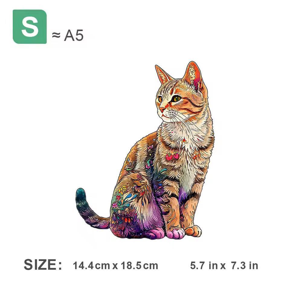 Cat Wooden Jigsaw Puzzle Gift | Animal Shaped Wooden Puzzle for Adults & Cat Lovers | Mindful Hobby | Unique Home Decor | Christmas Gift