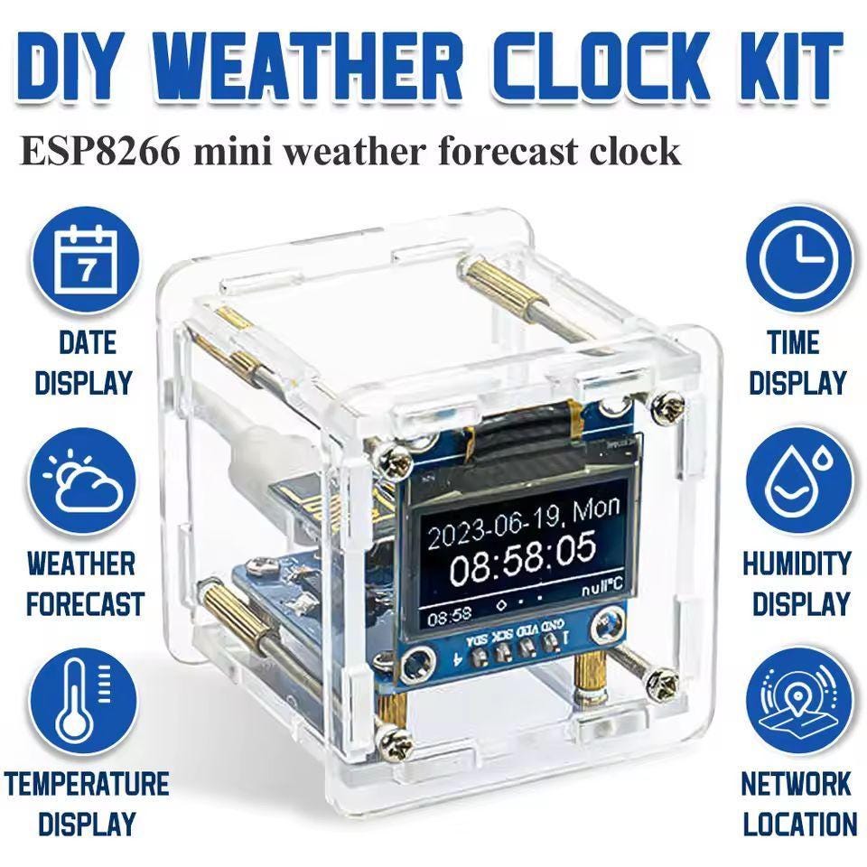 DIY Digital Weather Clock Kit | ESP8266 Mini WiFi Clock | Soldering Practice Kit | Fun STEM Educational Gift for Adults & Kids