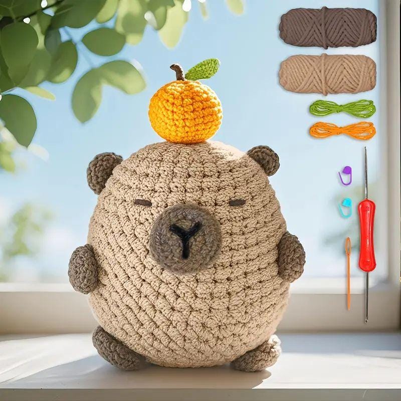 Capybara Crochet Kit - DIY Amigurumi Animal Crochet Kit for Beginners | Yarn, Hook, Stuffing & Video Tutorial | Cute Handmade Gift