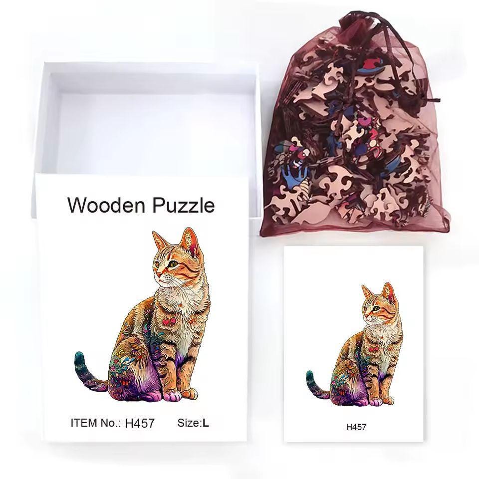 Cat Wooden Jigsaw Puzzle Gift | Animal Shaped Wooden Puzzle for Adults & Cat Lovers | Mindful Hobby | Unique Home Decor | Christmas Gift