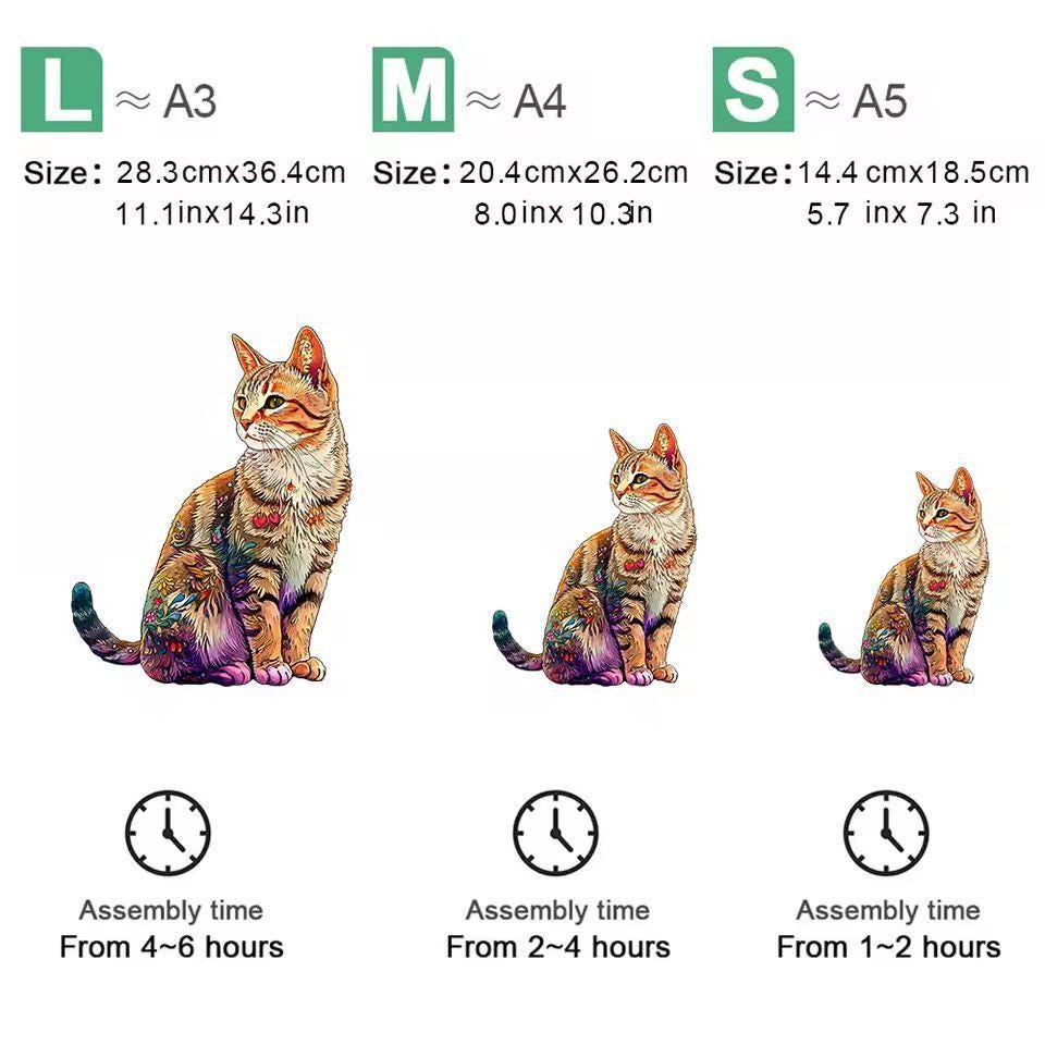 Cat Wooden Jigsaw Puzzle Gift | Animal Shaped Wooden Puzzle for Adults & Cat Lovers | Mindful Hobby | Unique Home Decor | Christmas Gift