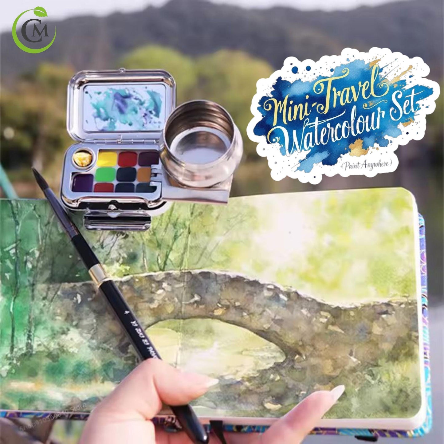 Travel Watercolour Paint Set | Mini Portable Palette with 10 Grids | Watercolour Painting Kit for Artists & Beginners | Gift for Art Lovers