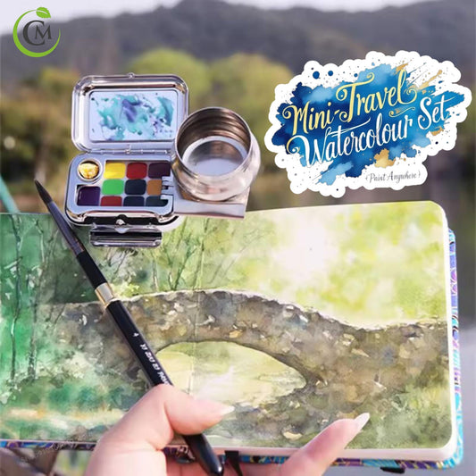 Travel Watercolour Paint Set | Mini Portable Palette with 10 Grids | Watercolour Painting Kit for Artists & Beginners | Gift for Art Lovers