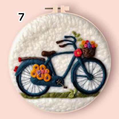Wool Felting Painting Kit - DIY Needle Felting Craft Set- Nature Landscape waterfalls - 7. Bike Flowers