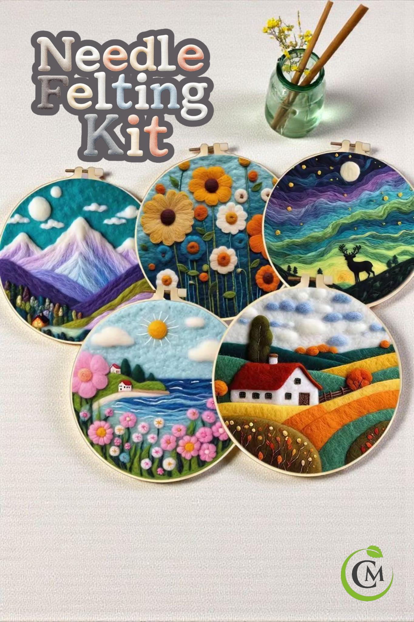 Wool Felting Painting Kit – DIY Needle Felting Craft Set- Nature Landscape waterfalls gift