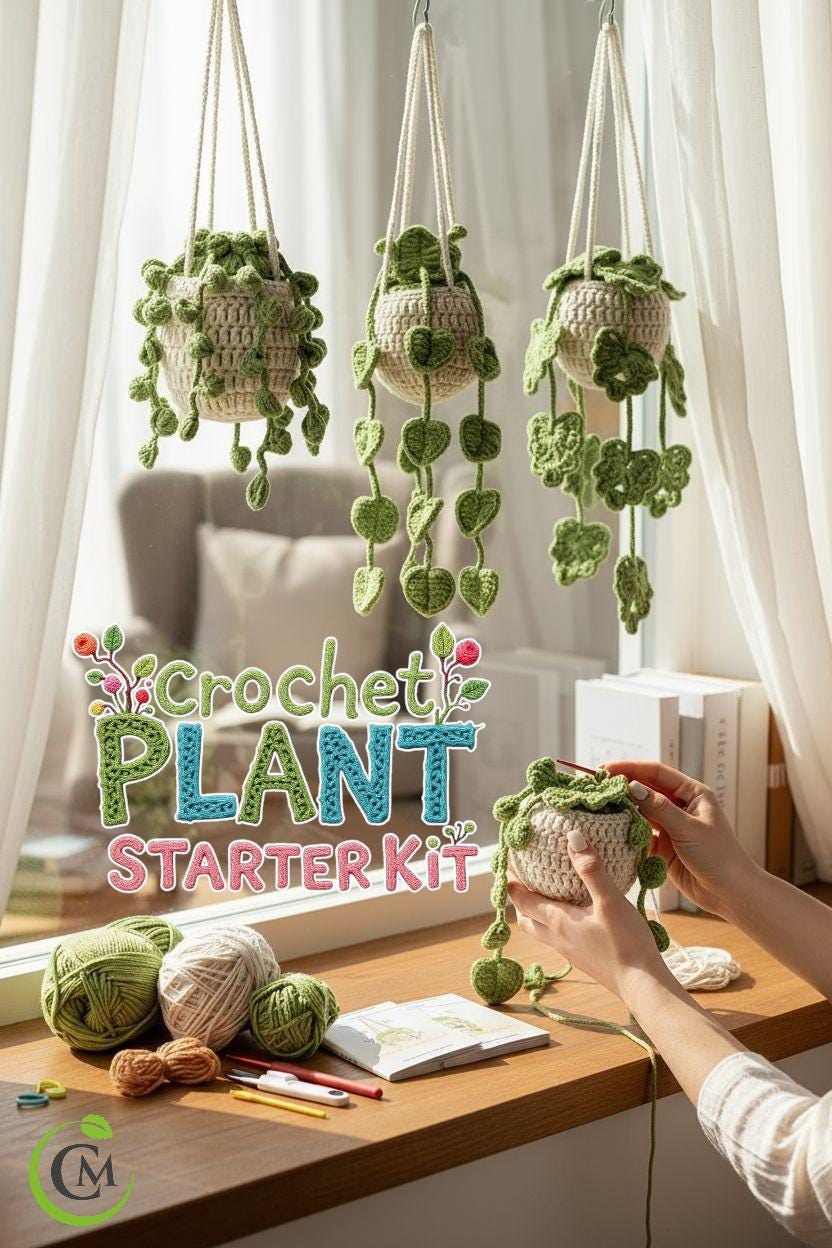 Potted Plant Crochet Kit for Beginners | DIY Plush Plants Starter Set | Easy Crochet Craft Gift | Cute Home Decor Kit