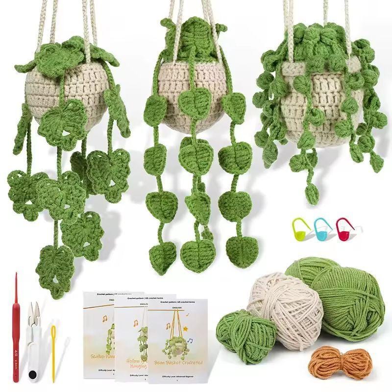 Potted Plant Crochet Kit for Beginners | DIY Plush Plants Starter Set | Easy Crochet Craft Gift | Cute Home Decor Kit