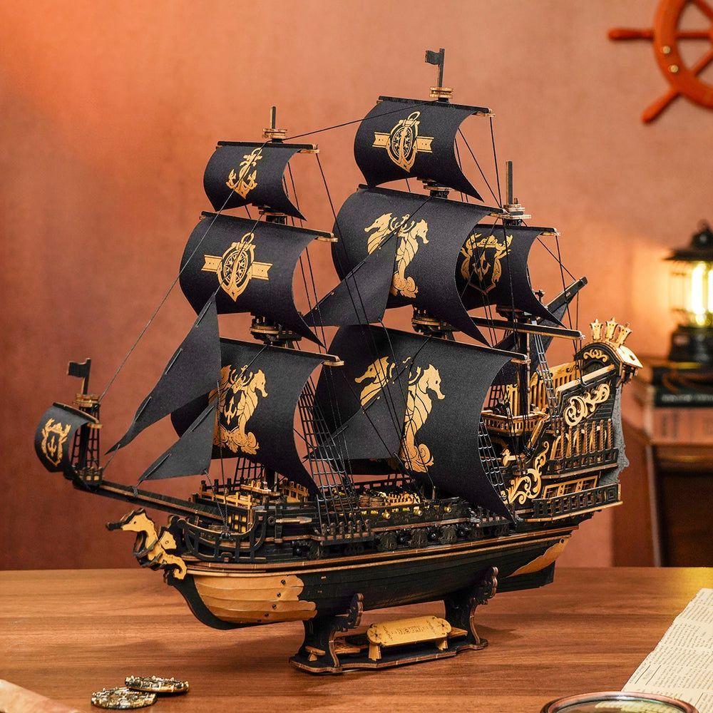 The Seahorse Barque 3D Wooden Puzzle | 603-Piece DIY Laser-Cut Model Ship | Wooden Warship Kit for Adults & Teens | Nautical Home Decor Gift