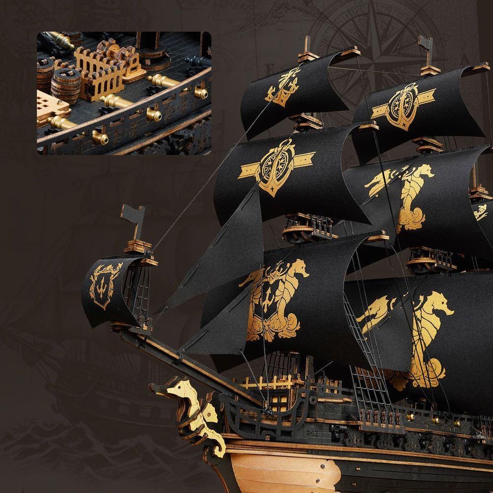 The Seahorse Barque 3D Wooden Puzzle | 603-Piece DIY Laser-Cut Model Ship | Wooden Warship Kit for Adults & Teens | Nautical Home Decor Gift