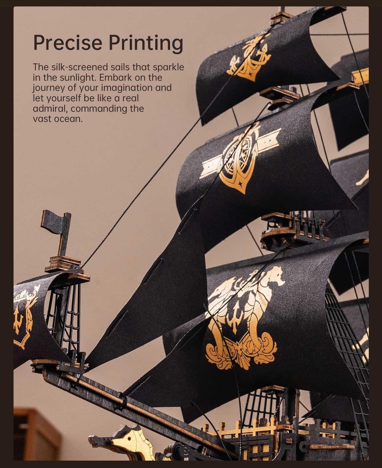 The Seahorse Barque 3D Wooden Puzzle | 603-Piece DIY Laser-Cut Model Ship | Wooden Warship Kit for Adults & Teens | Nautical Home Decor Gift