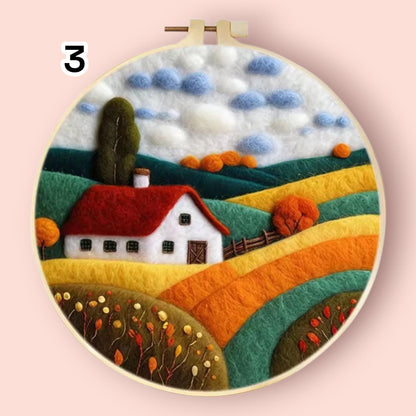 Wool Felting Painting Kit - DIY Needle Felting Craft Set- Nature Landscape waterfalls - 3. Farm Fields