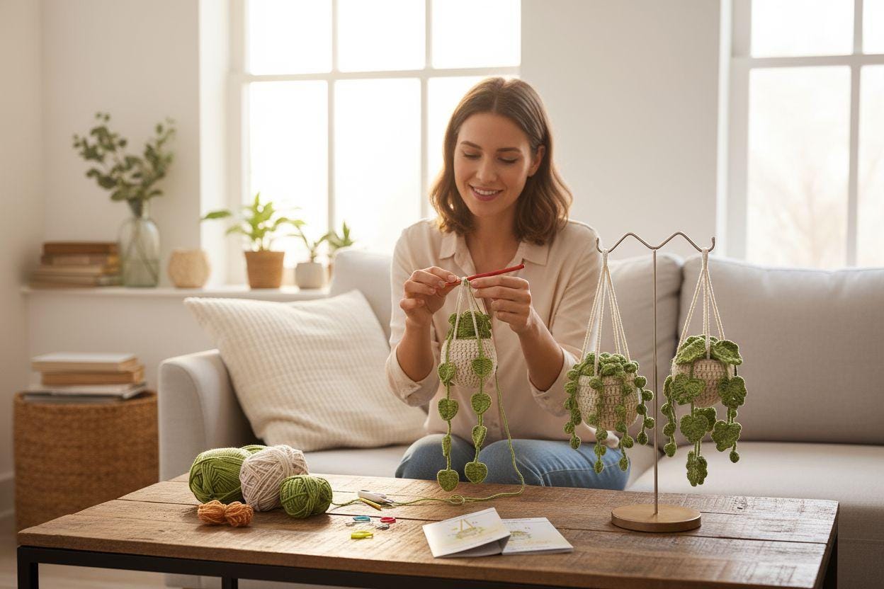 Potted Plant Crochet Kit for Beginners | DIY Plush Plants Starter Set | Easy Crochet Craft Gift | Cute Home Decor Kit