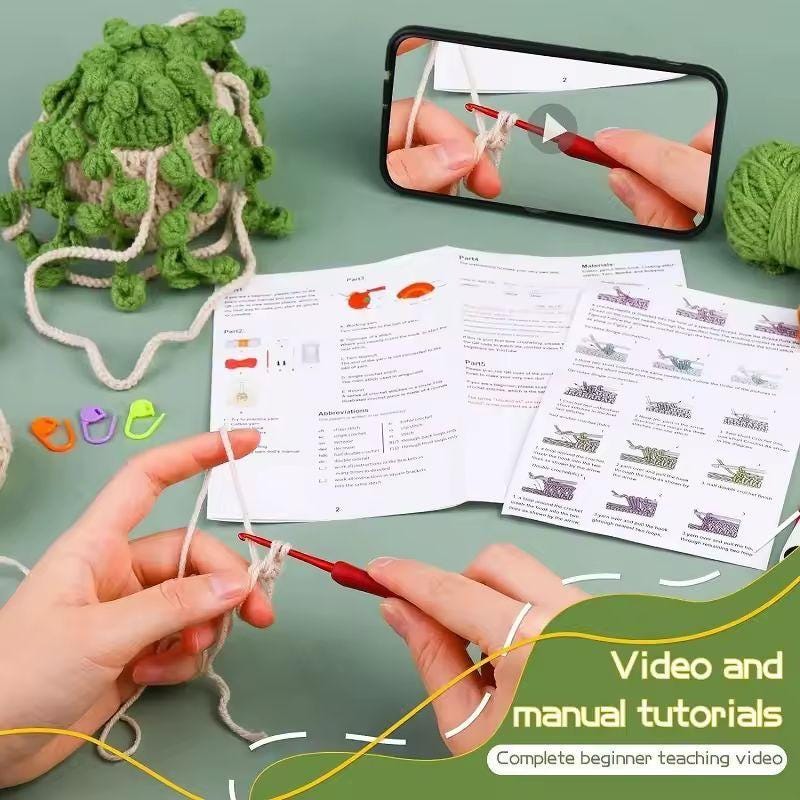 Potted Plant Crochet Kit for Beginners | DIY Plush Plants Starter Set | Easy Crochet Craft Gift | Cute Home Decor Kit