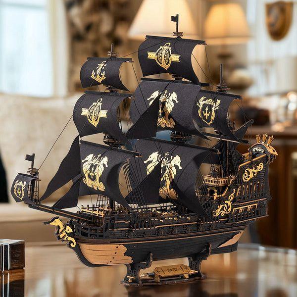 The Seahorse Barque 3D Wooden Puzzle | 603-Piece DIY Laser-Cut Model Ship | Wooden Warship Kit for Adults & Teens | Nautical Home Decor Gift