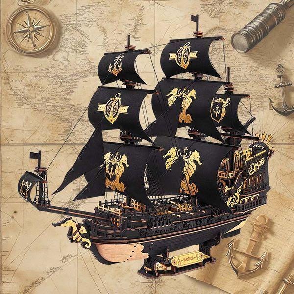 The Seahorse Barque 3D Wooden Puzzle | 603-Piece DIY Laser-Cut Model Ship | Wooden Warship Kit for Adults & Teens | Nautical Home Decor Gift