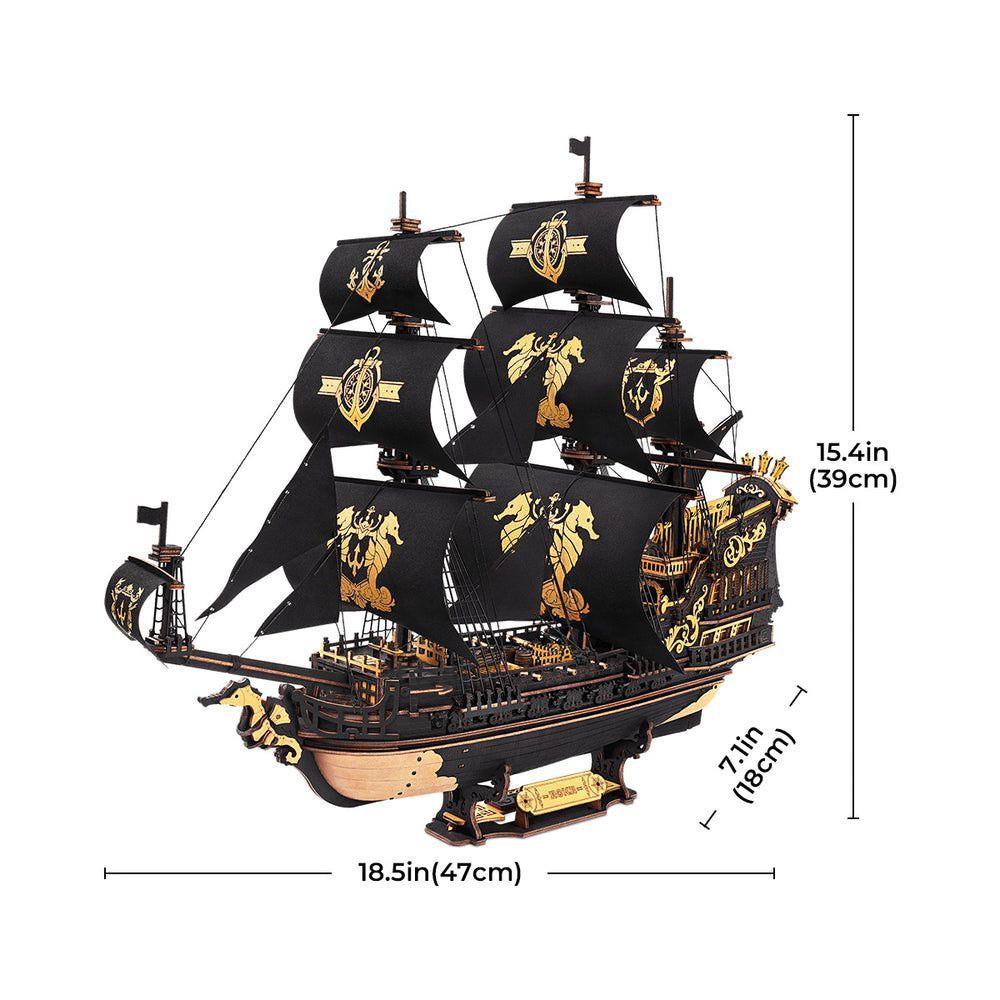 The Seahorse Barque 3D Wooden Puzzle | 603-Piece DIY Laser-Cut Model Ship | Wooden Warship Kit for Adults & Teens | Nautical Home Decor Gift
