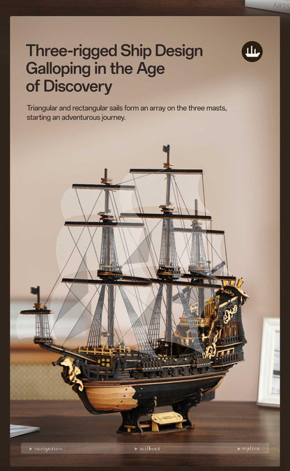 Seahorse Barque three-masted model sailing ship with triangular and rectangular sails diagram.