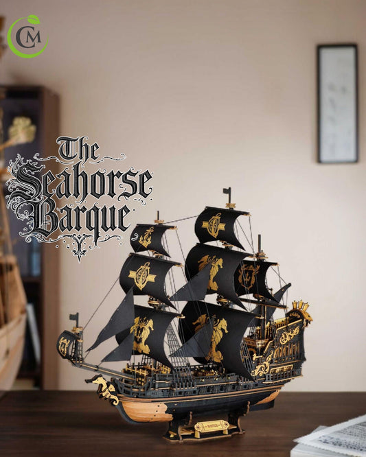 The Seahorse Barque 3D Wooden Puzzle | 603-Piece DIY Laser-Cut Model Ship | Wooden Warship Kit for Adults & Teens | Nautical Home Decor Gift