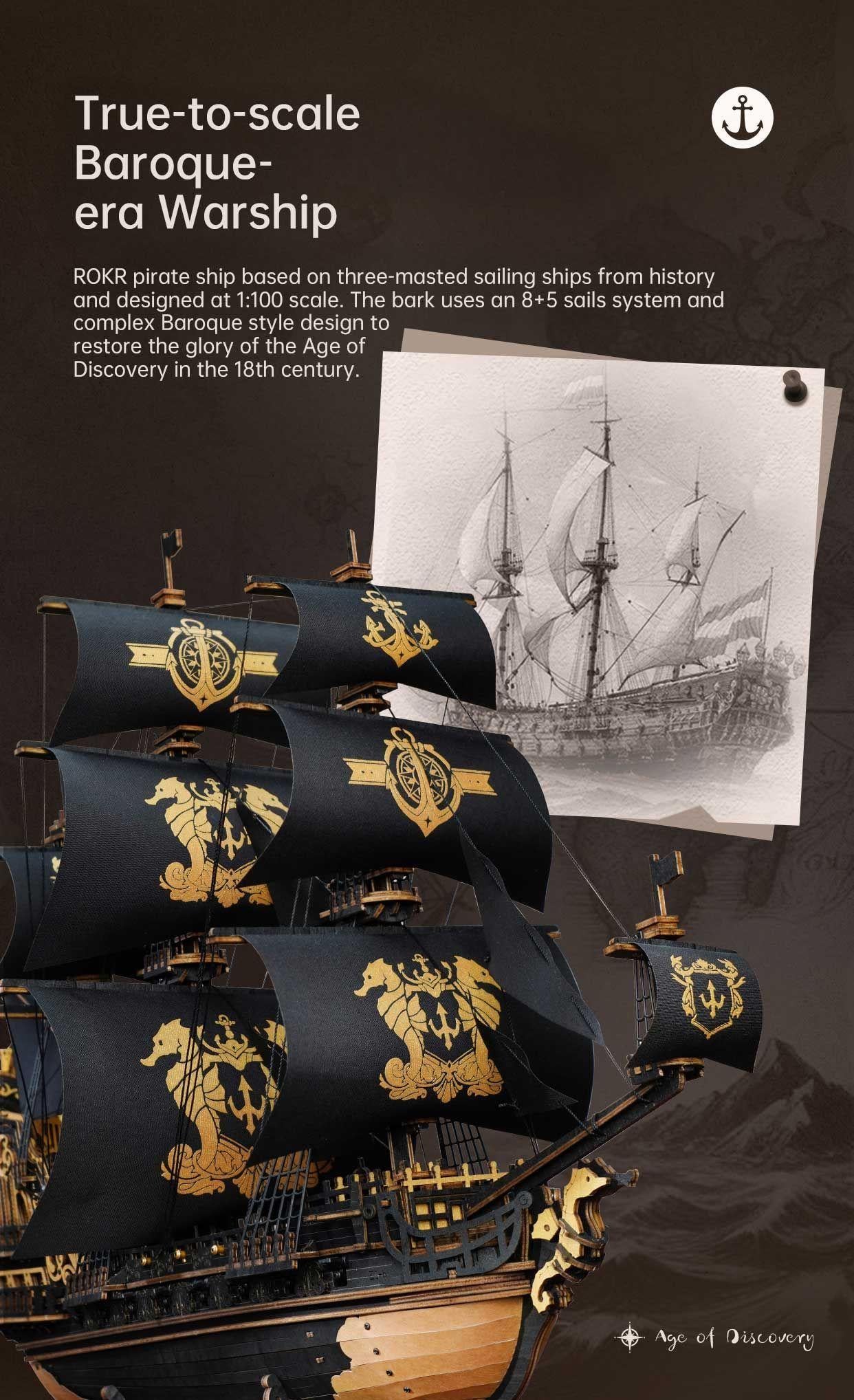 The Seahorse Barque 3D Wooden Puzzle | 603-Piece DIY Laser-Cut Model Ship | Wooden Warship Kit for Adults & Teens | Nautical Home Decor Gift