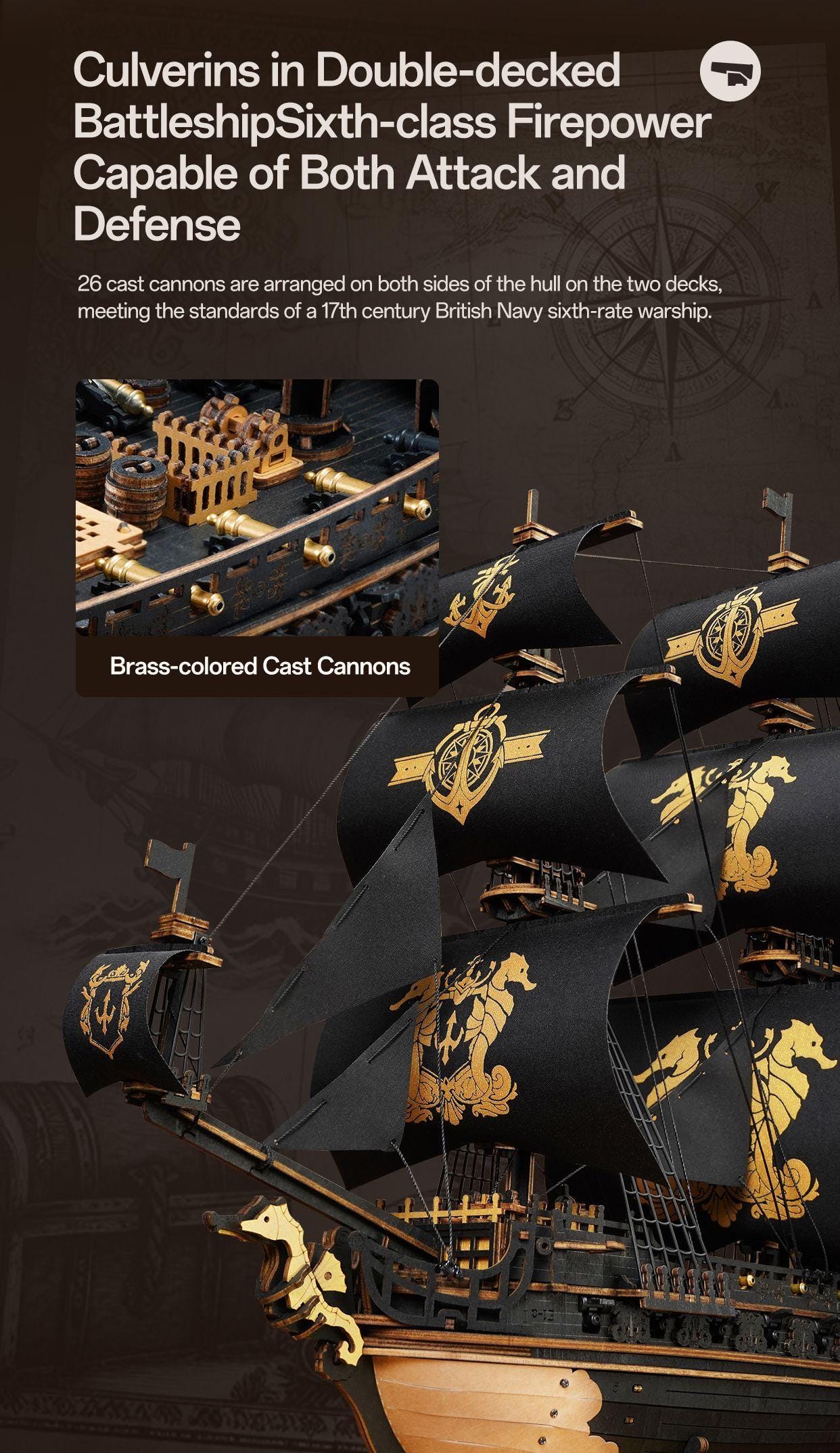 The Seahorse Barque 3D Wooden Puzzle | 603-Piece DIY Laser-Cut Model Ship | Wooden Warship Kit for Adults & Teens | Nautical Home Decor Gift