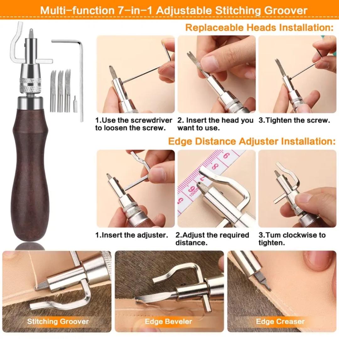 Professional Leather Working Kit with 20 Stamping Tools and Storage Box