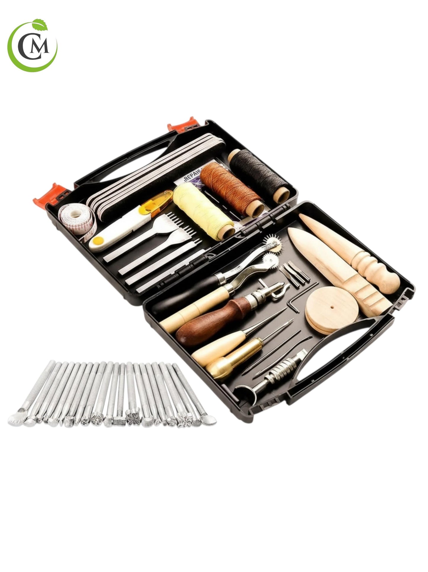 Professional Leather Working Kit with 20 Stamping Tools and Storage Box