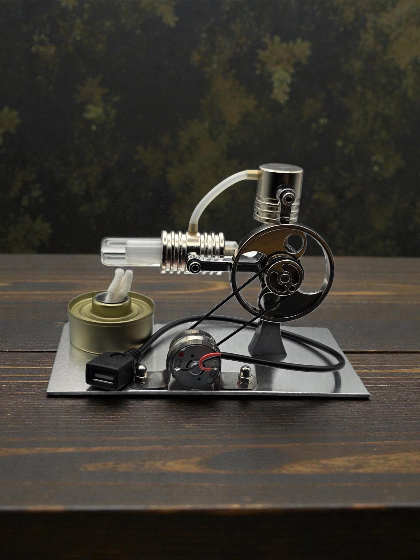 Stirling Engine Generator Model with USB Port and Flexible LED Light