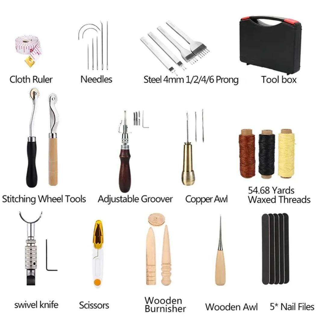 Professional Leather Working Kit with 20 Stamping Tools and Storage Box