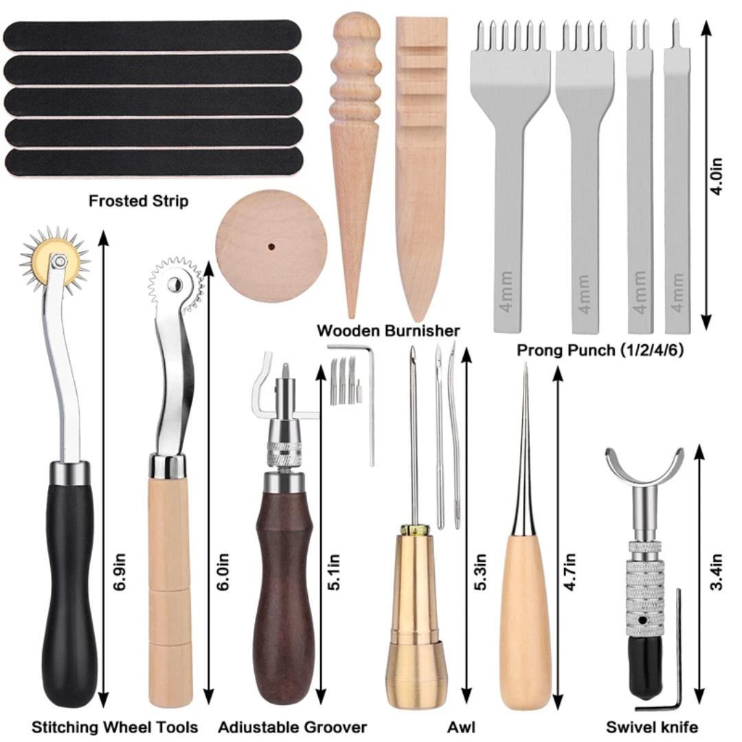 Professional Leather Working Kit with 20 Stamping Tools and Storage Box