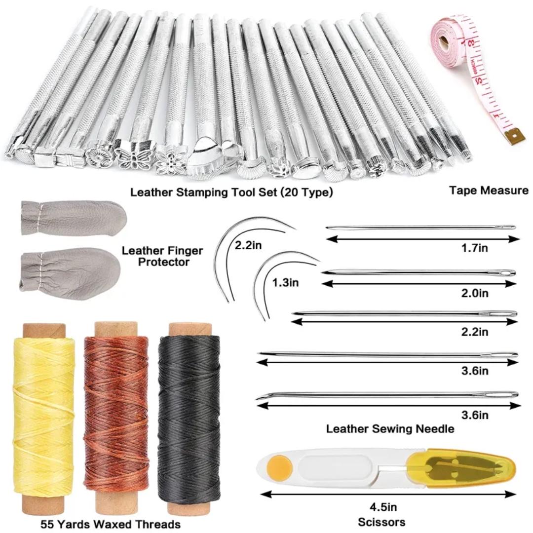 Professional Leather Working Kit with 20 Stamping Tools and Storage Box