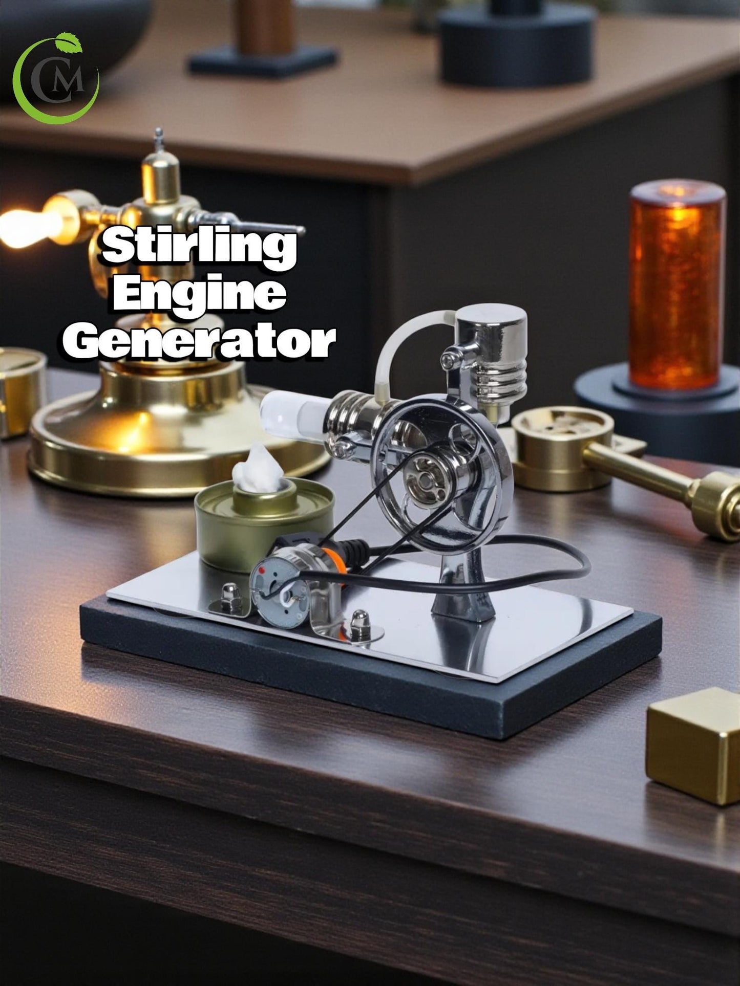 Stirling Engine Generator Model with USB Port and Flexible LED Light