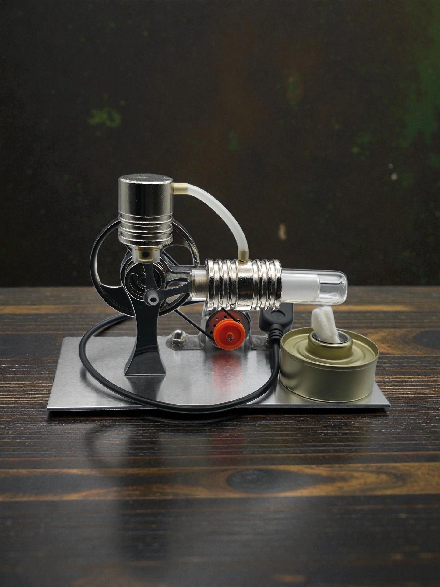 Stirling Engine Generator Model with USB Port and Flexible LED Light