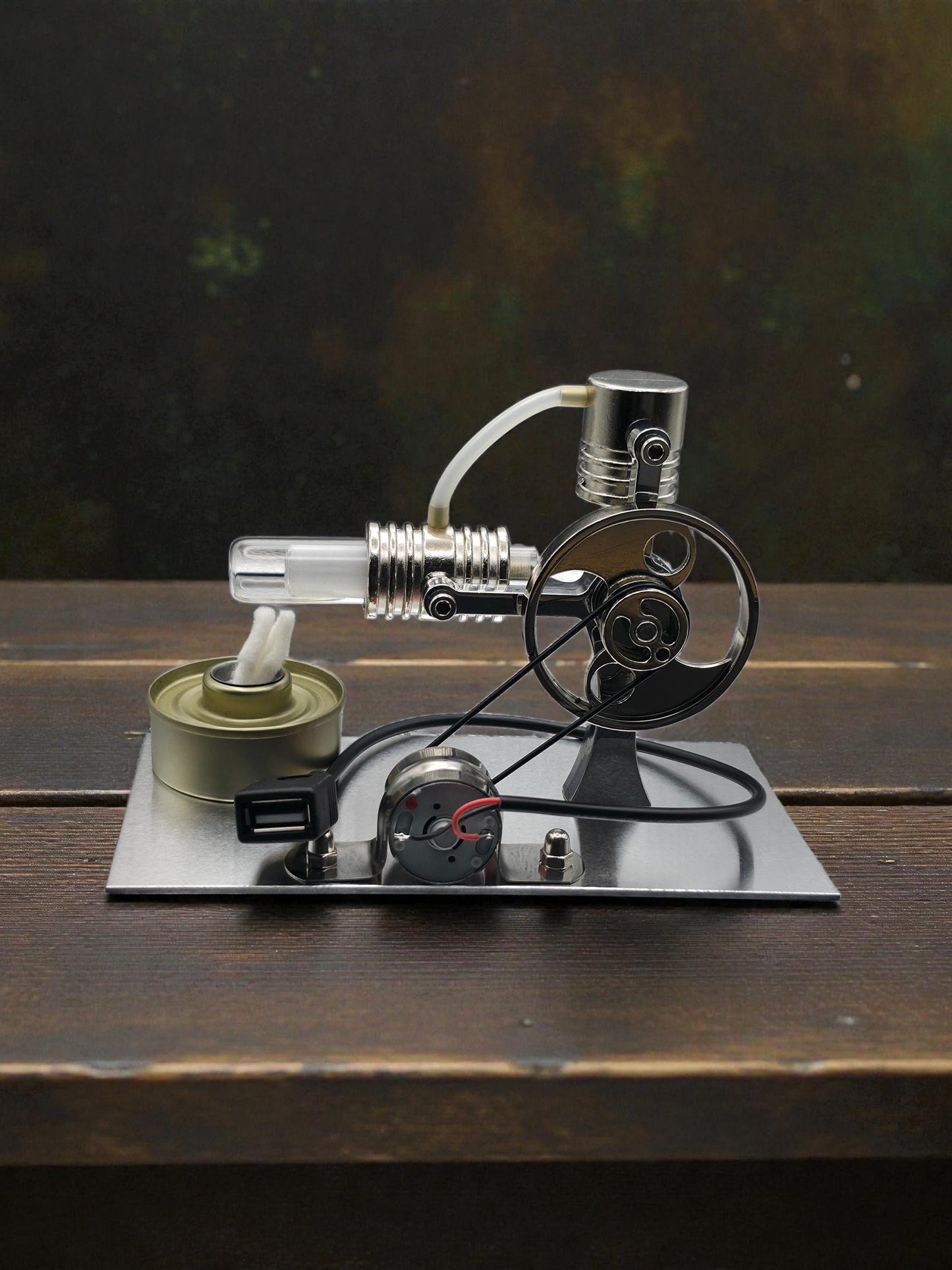 Stirling Engine Generator Model with USB Port and Flexible LED Light