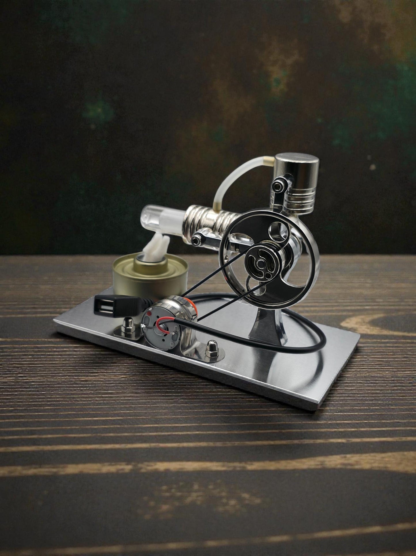 Stirling Engine Generator Model with USB Port and Flexible LED Light