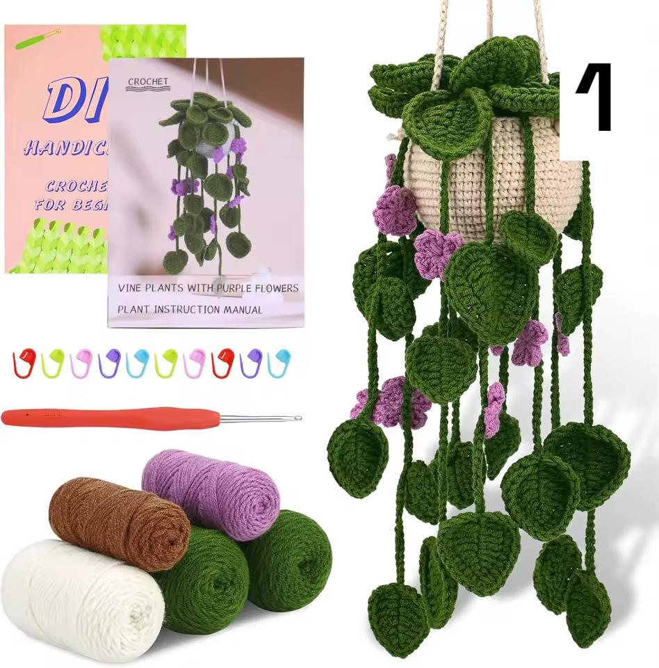 Crochet Hanging Plant Kit for Beginners | DIY Hanging Vine Plant Kit, Crochet Flower Plant, Handmade Home Decor Gift