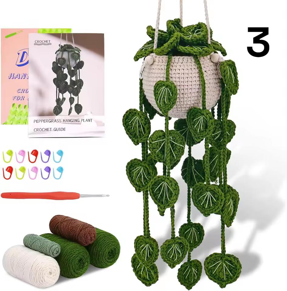 Crochet Hanging Plant Kit for Beginners | DIY Hanging Vine Plant Kit, Crochet Flower Plant, Handmade Home Decor Gift