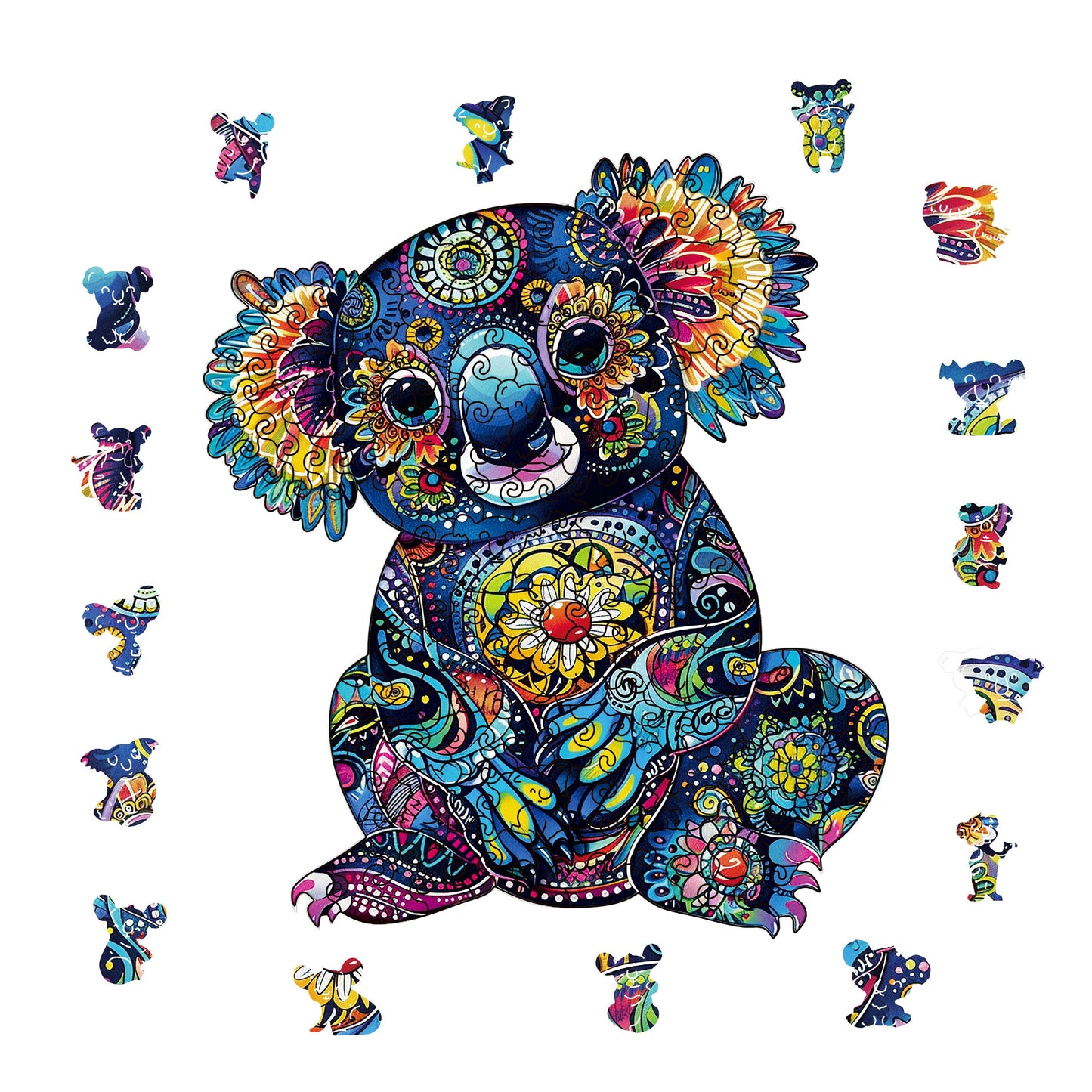Mandala Koala Wooden Puzzle for Adults | Unique Animal Jigsaw Gift, Premium Wooden Brain Teaser, Colourful Koala Puzzle with Box