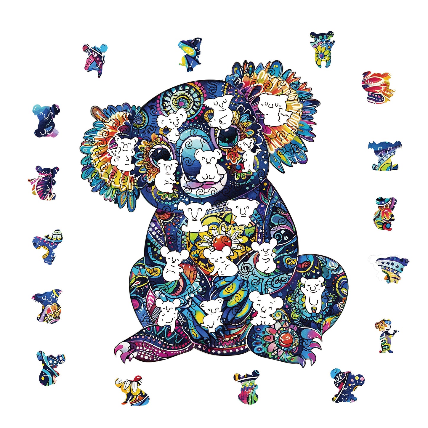 Mandala Koala Wooden Puzzle for Adults | Unique Animal Jigsaw Gift, Premium Wooden Brain Teaser, Colourful Koala Puzzle with Box