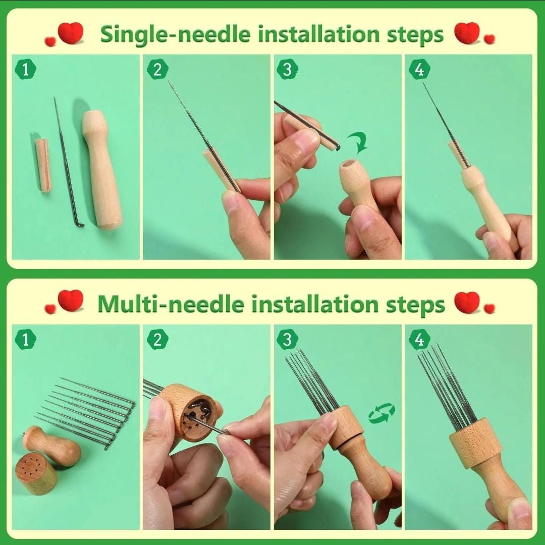 Needle Felting Kit with 60 Needles, Foam Mat & Wooden Handle Tool